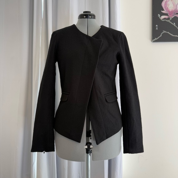 LOFT Black Wool Blend Asymmetrical Moto Blazer Women’s 4 - Picture 4 of 7
